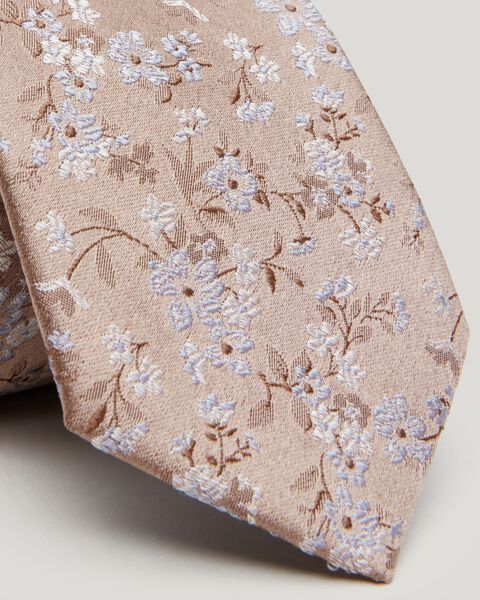 Beige/Blue Small Scale Floral Silk Tie 